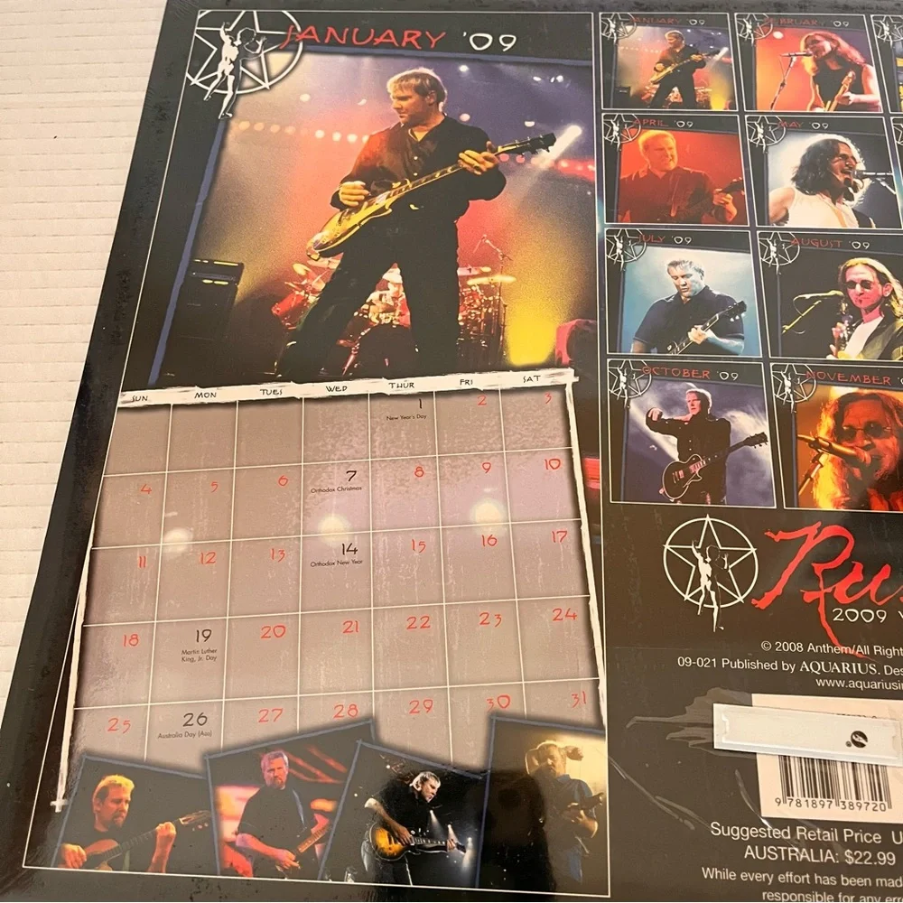 Rush Live 2009 Wall Calendar Pictures Of Band Trio Rock Band New Sealed